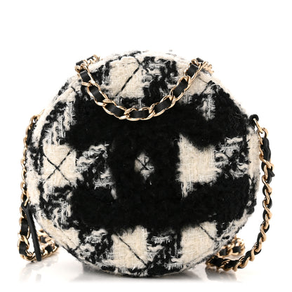 Chanel Tweed Shearling Round Clutch With Chain and Coin Purse Black and White 3 of 14