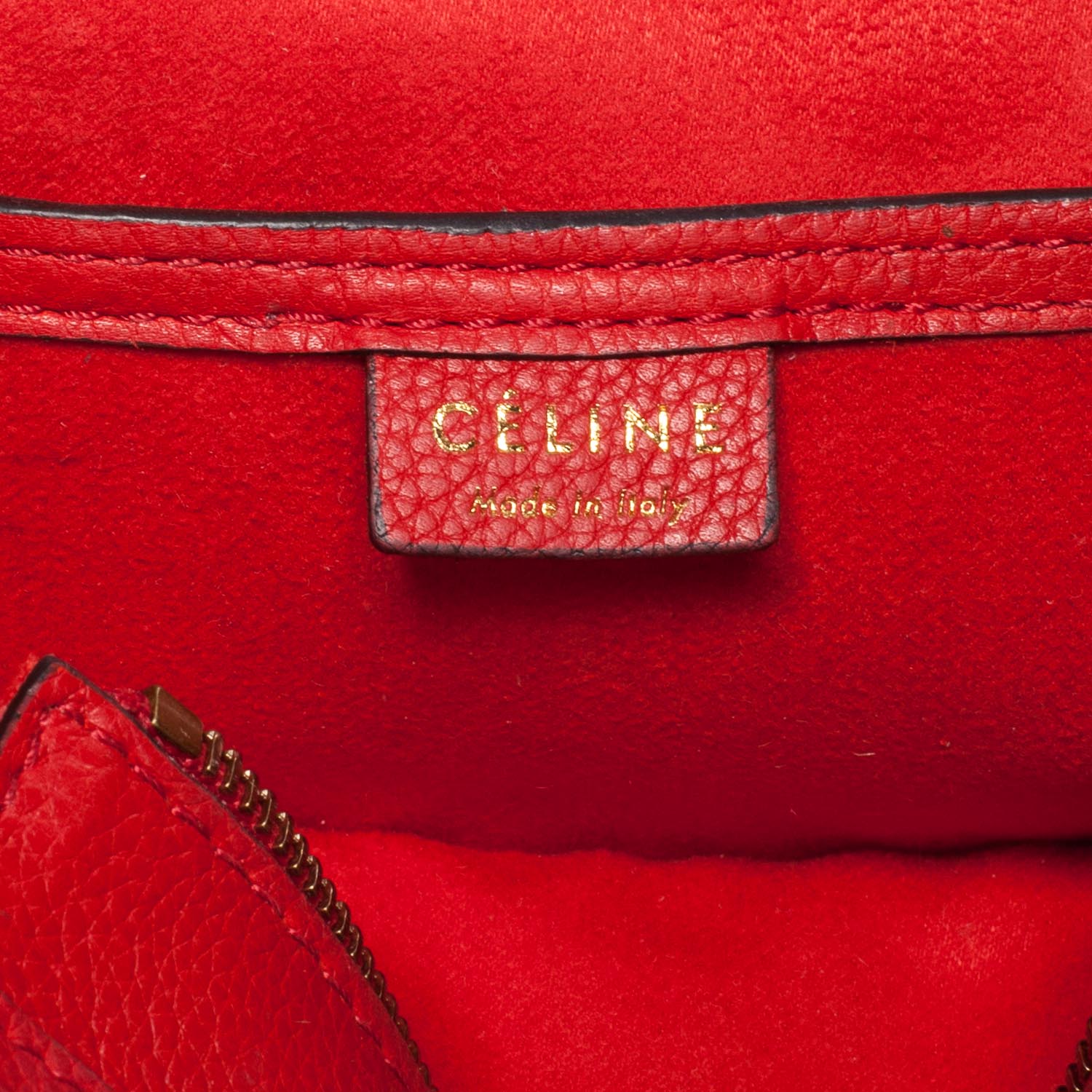 Celine Drummed Leather Nano Luggage Coquelicot Red 7 of 8