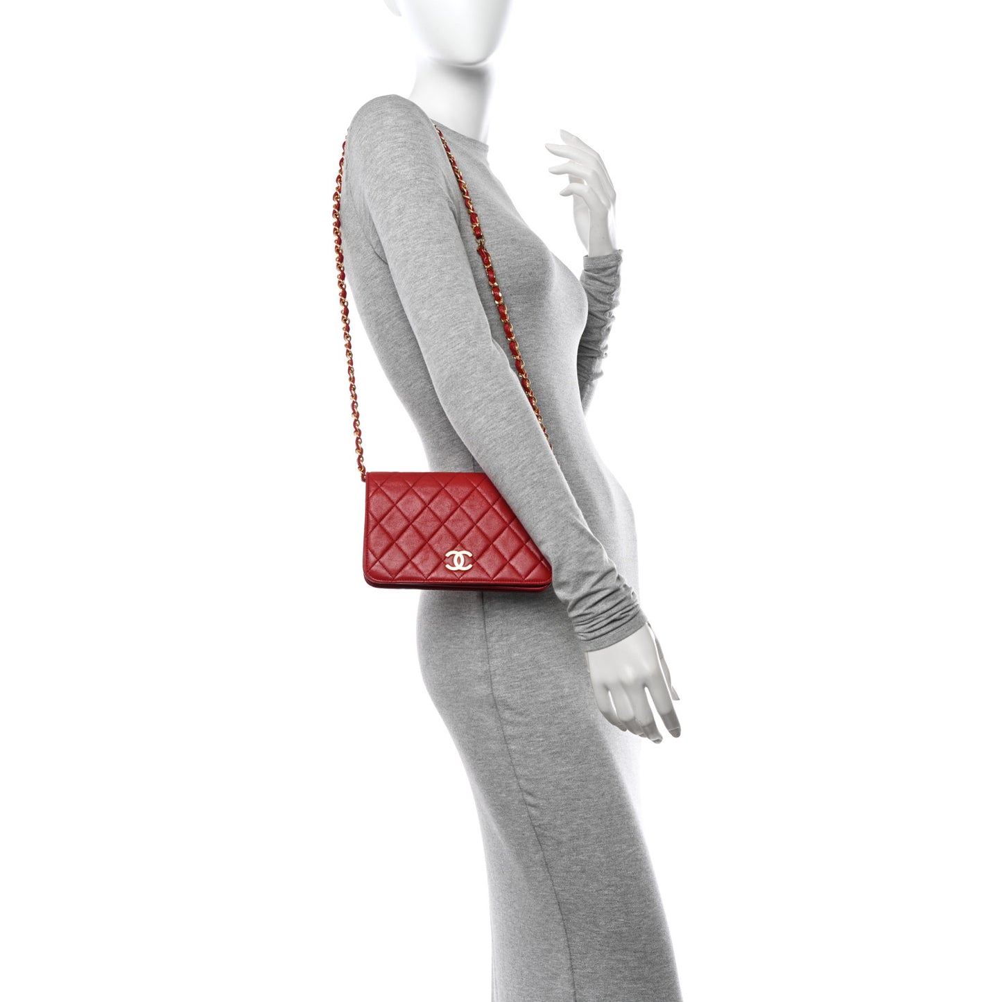 Lambskin Quilted Wallet On Chain WOC Red