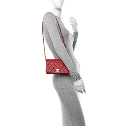 Chanel Lambskin Quilted Wallet On Chain WOC Red 2 of 13