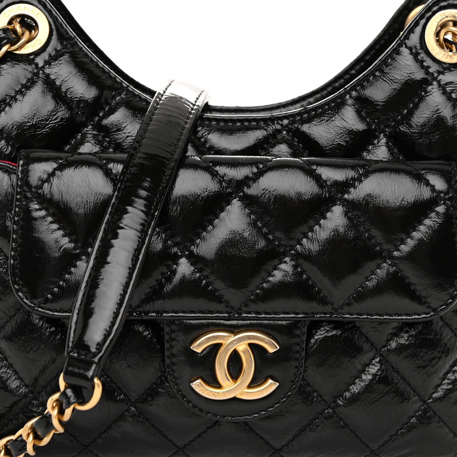 Chanel Shiny Crumpled Calfskin Quilted Small Wavy CC Hobo Black 8 of 10