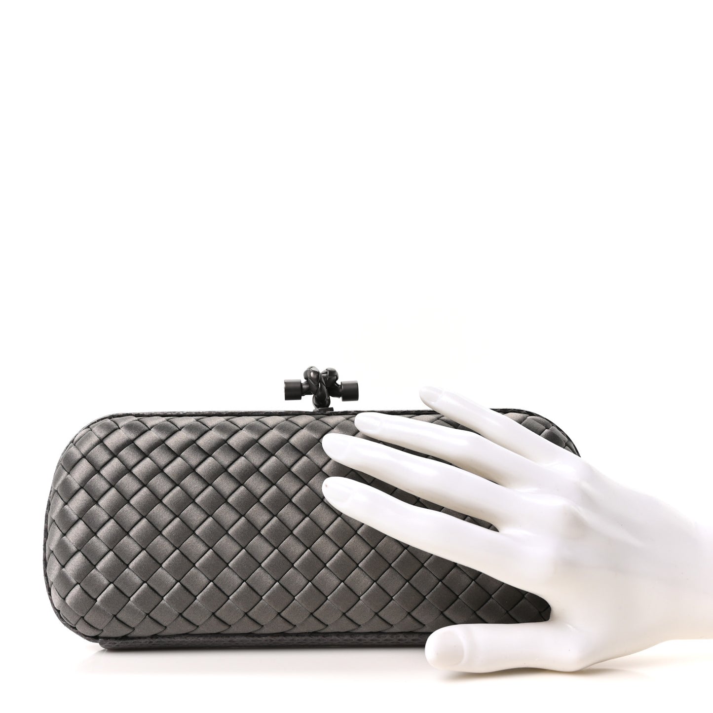 Satin Snakeskin Intrecciato Stretch Knot Clutch Ardoise