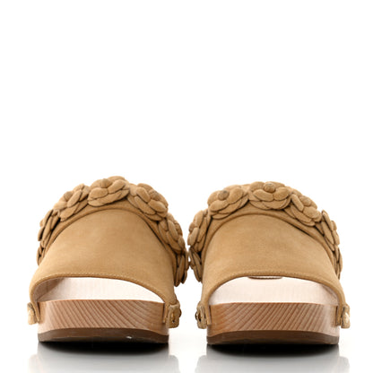 Chanel Suede Calfskin Camellia Mules 38 Beige 2 of 9