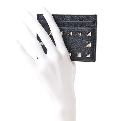 Valentino Garavani Pebbled Calfskin Rockstud Card Holder Dark Blue 2 of 7