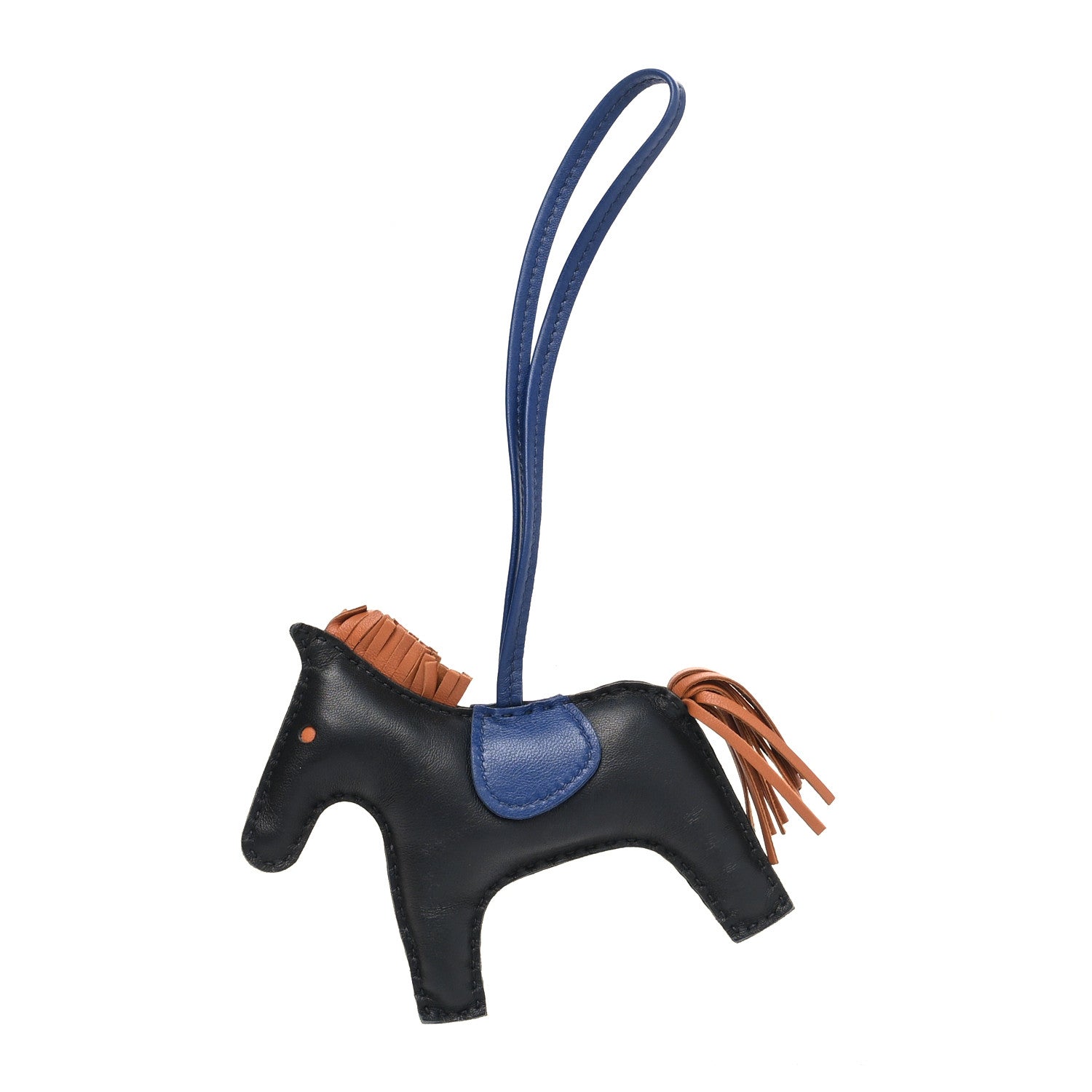 Hermes Milo Lambskin Grigri Rodeo Horse Bag Charm MM Black Bleu Saphir Gold 1 of 3