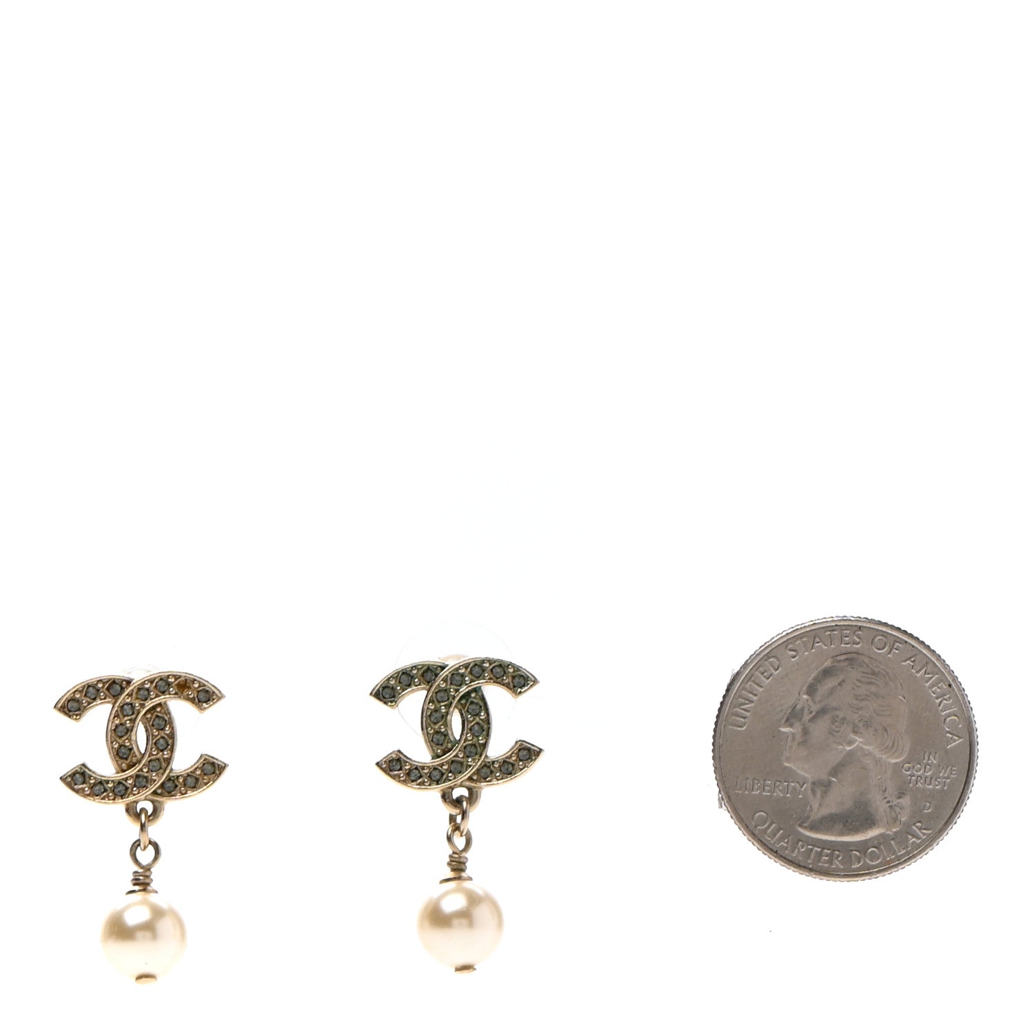 Chanel Crystal Pearl CC Drop Earrings Gold 2 of 4