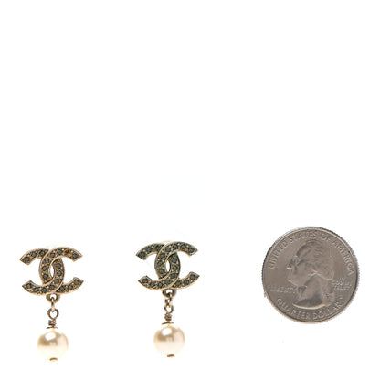 Chanel Crystal Pearl CC Drop Earrings Gold 2 of 4