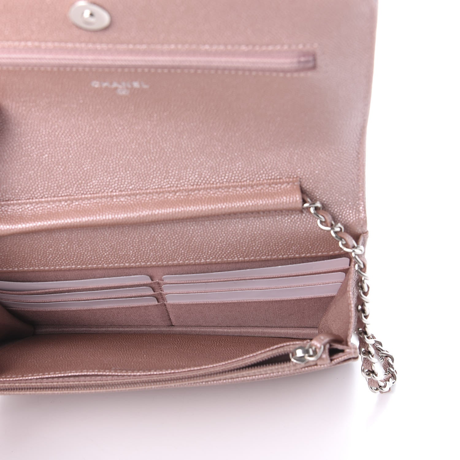Chanel Metallic Caviar Chevron Quilted Vintage Mademoiselle Wallet On Chain WOC Pink 4 of 10