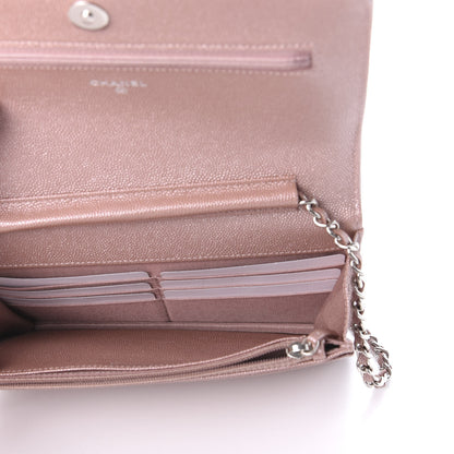 Chanel Metallic Caviar Chevron Quilted Vintage Mademoiselle Wallet On Chain WOC Pink 4 of 10