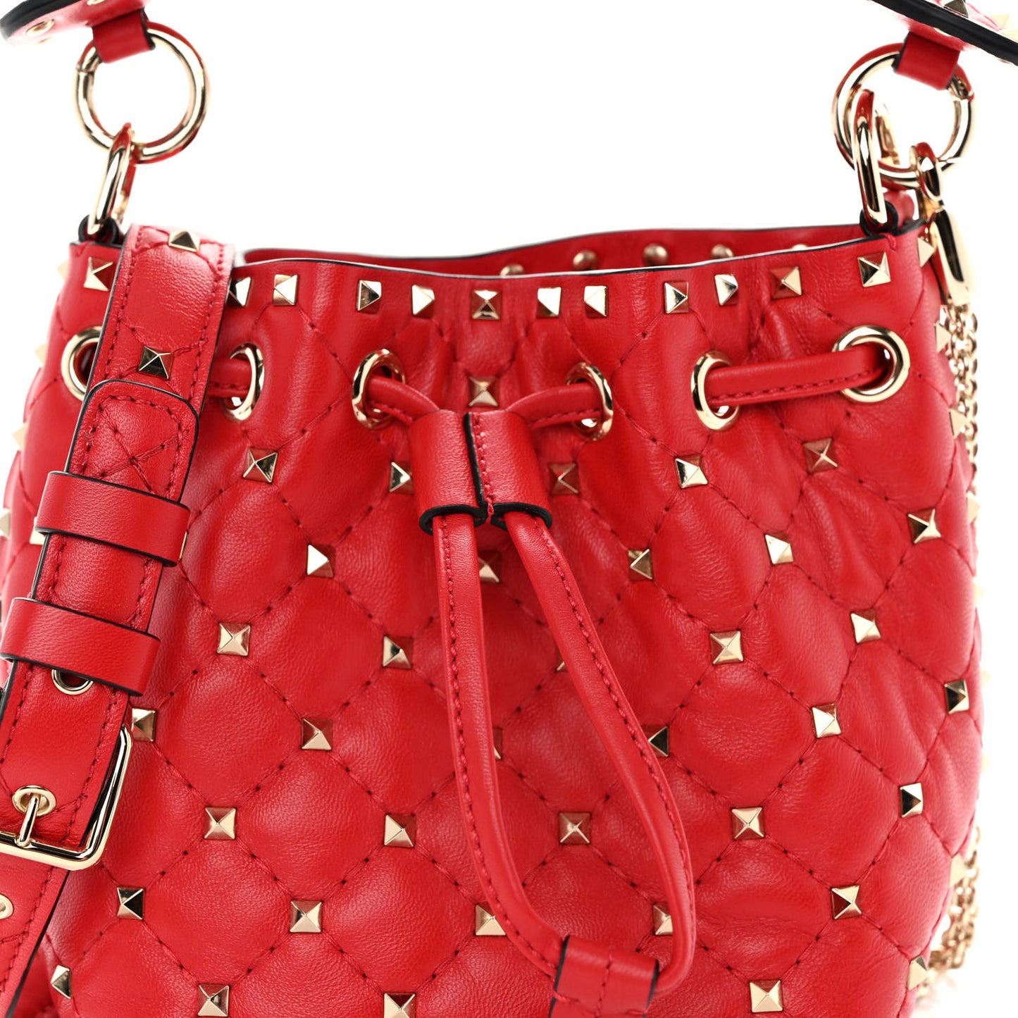 Nappa Mini Rockstud Spike Bucket Bag Rouge Pur