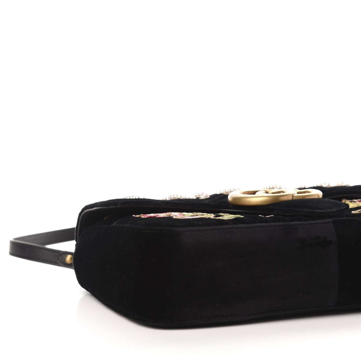 Gucci Velvet Matelasse Loved Embroidered Medium GG Marmont Shoulder Bag Black 9 of 11