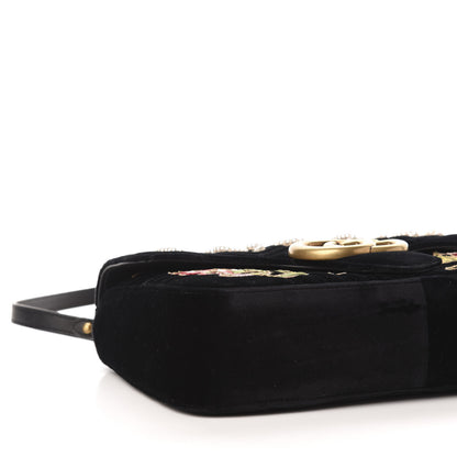 Gucci Velvet Matelasse Loved Embroidered Medium GG Marmont Shoulder Bag Black 9 of 11
