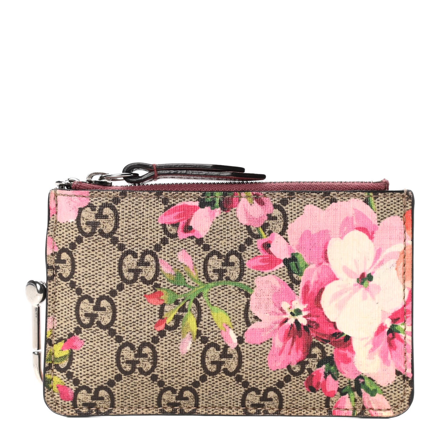GG Supreme Monogram Blooms Key Ring Coin Case Beige Multicolor Dry Rose