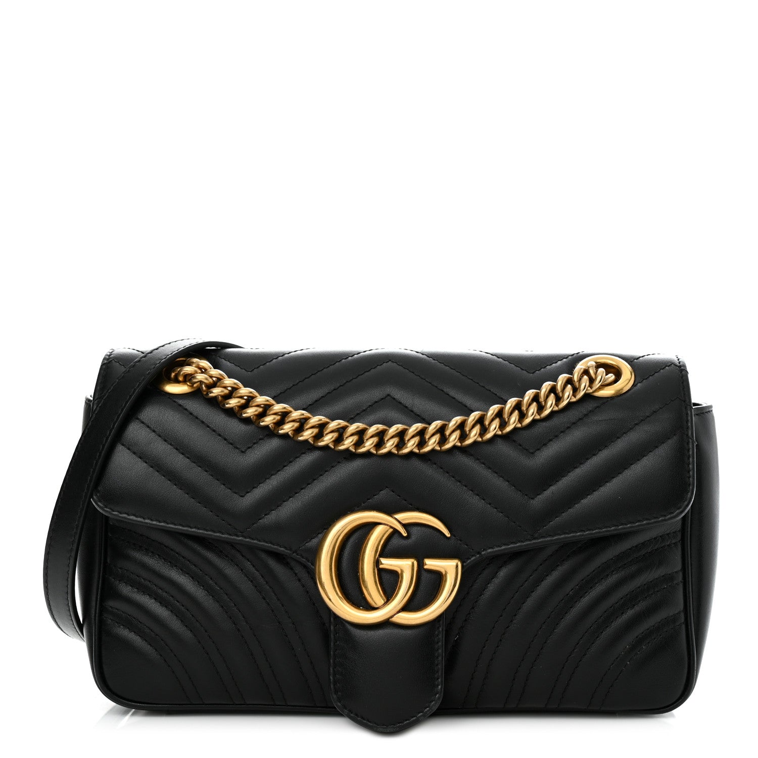 Gucci Calfskin Matelasse Small GG Marmont Shoulder Bag Black 1 of 10