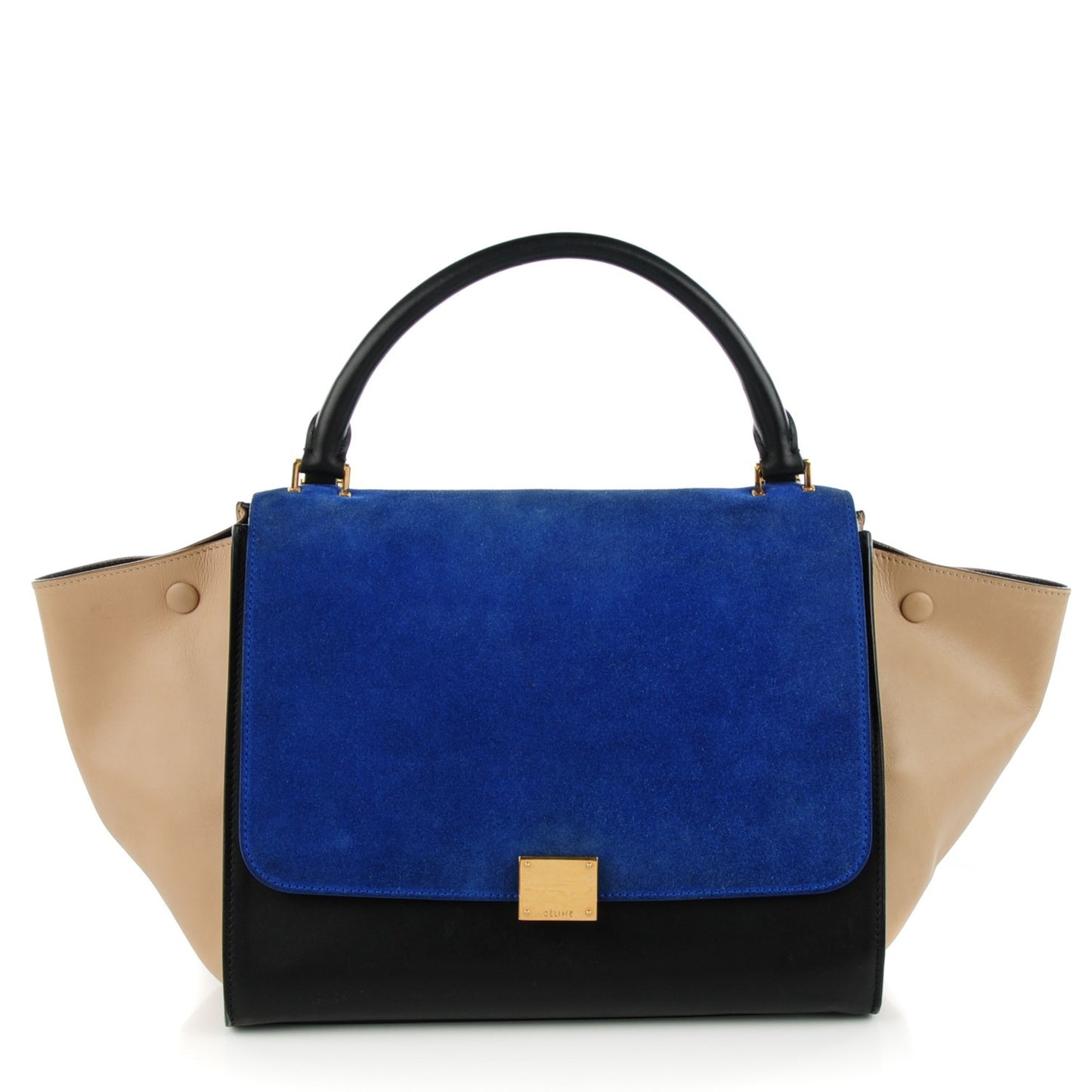 Smooth Calfskin Suede Medium Tri-Color Trapeze Royal Blue