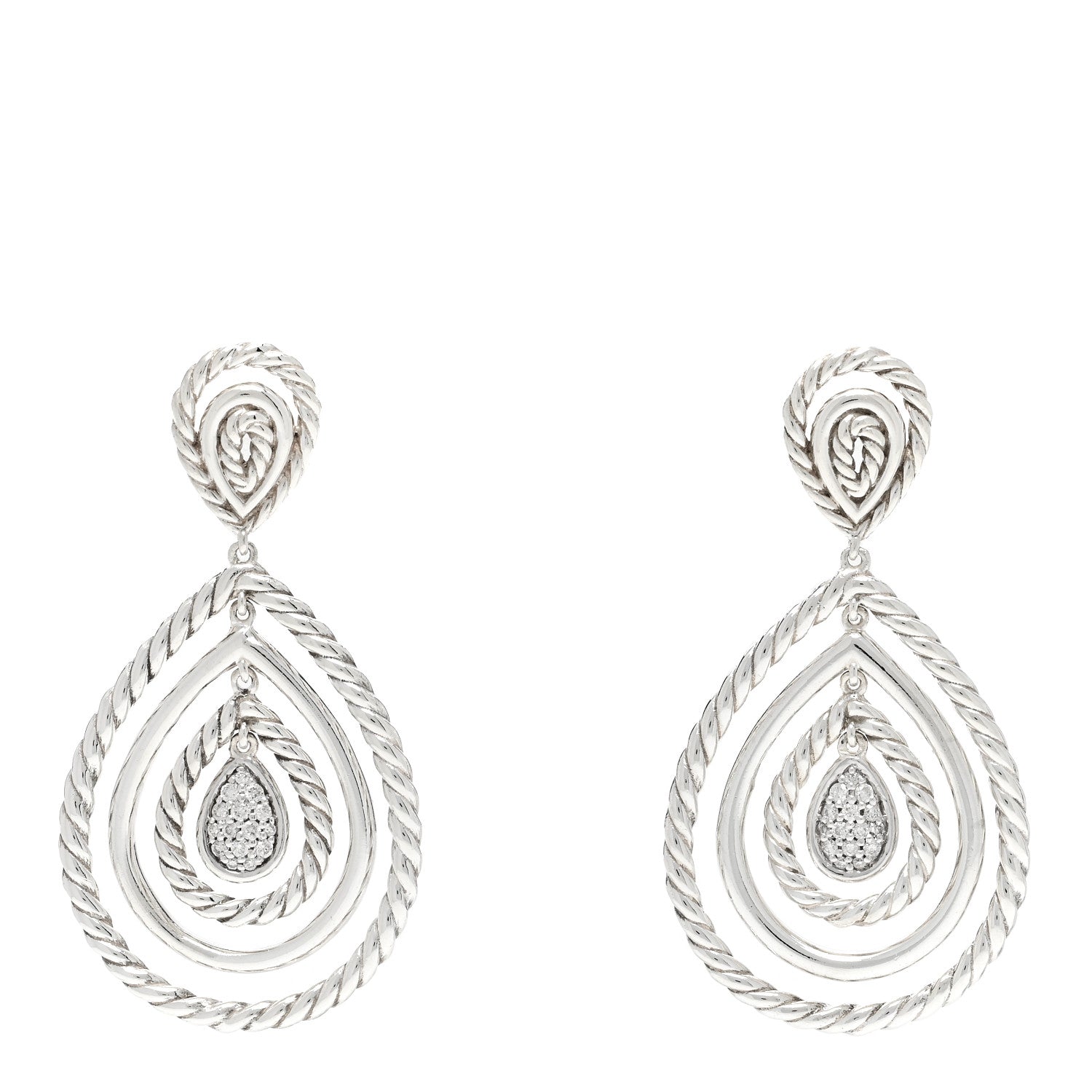 David Yurman Sterling Silver Diamond Cable Classic Teardrop Earrings 1 of 4