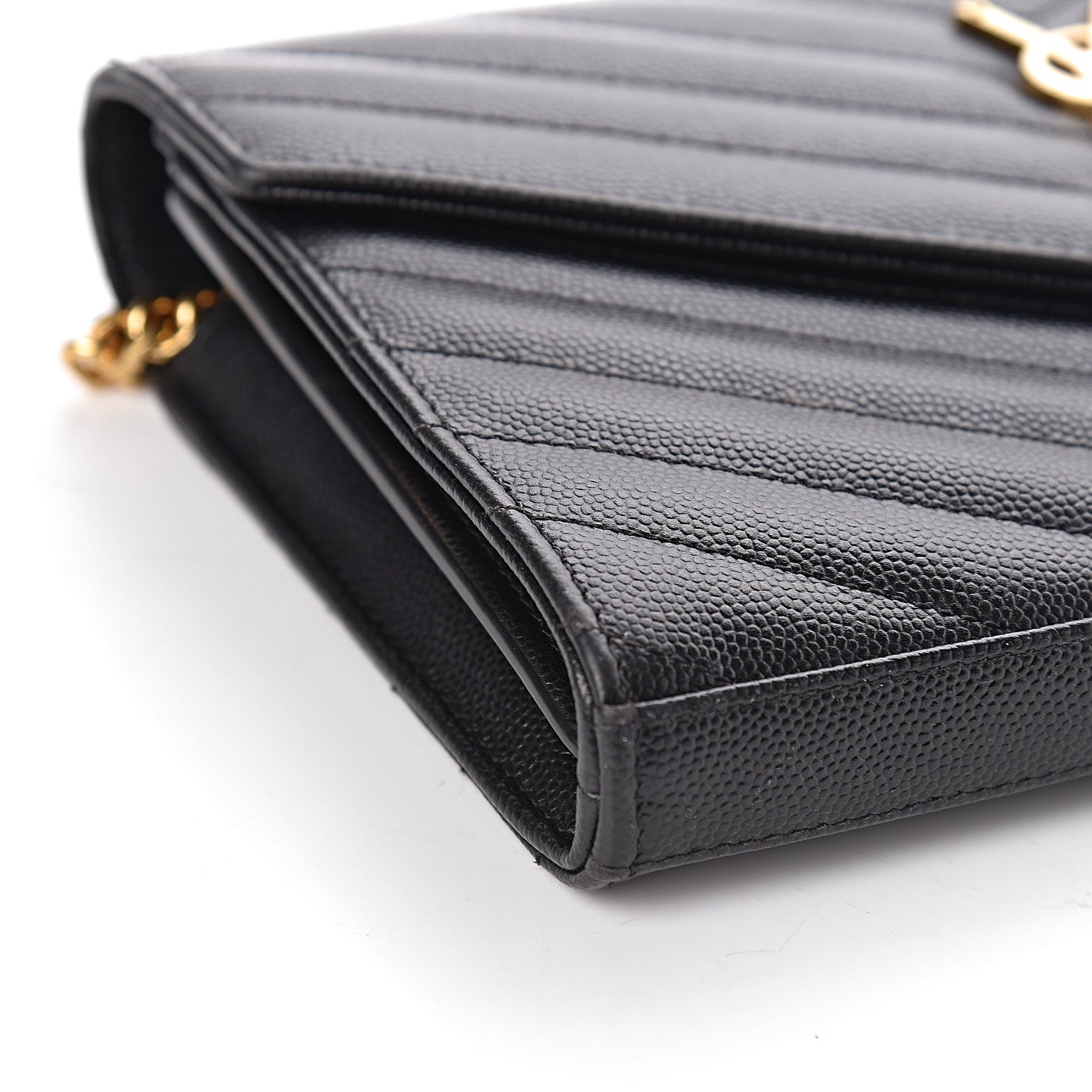 Saint Laurent Grain De Poudre Matelasse Chevron Monogram Chain Wallet Black 11 of 13