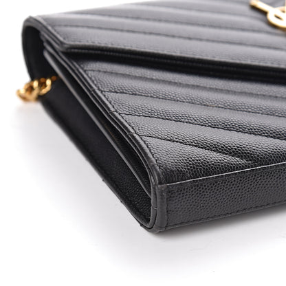 Saint Laurent Grain De Poudre Matelasse Chevron Monogram Chain Wallet Black 11 of 13