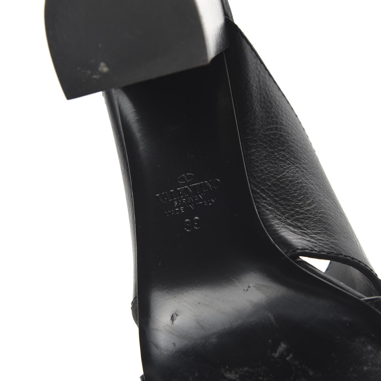 Valentino Garavani Grainy Cowhide VLogo Mid Heel Slide Sandals 39 Black 6 of 8