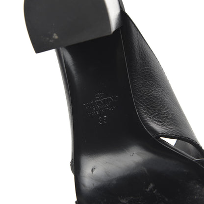 Valentino Garavani Grainy Cowhide VLogo Mid Heel Slide Sandals 39 Black 6 of 8