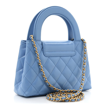 Chanel Shiny Aged Calfskin Quilted Nano Kelly Shopper Blue 3 of 9
