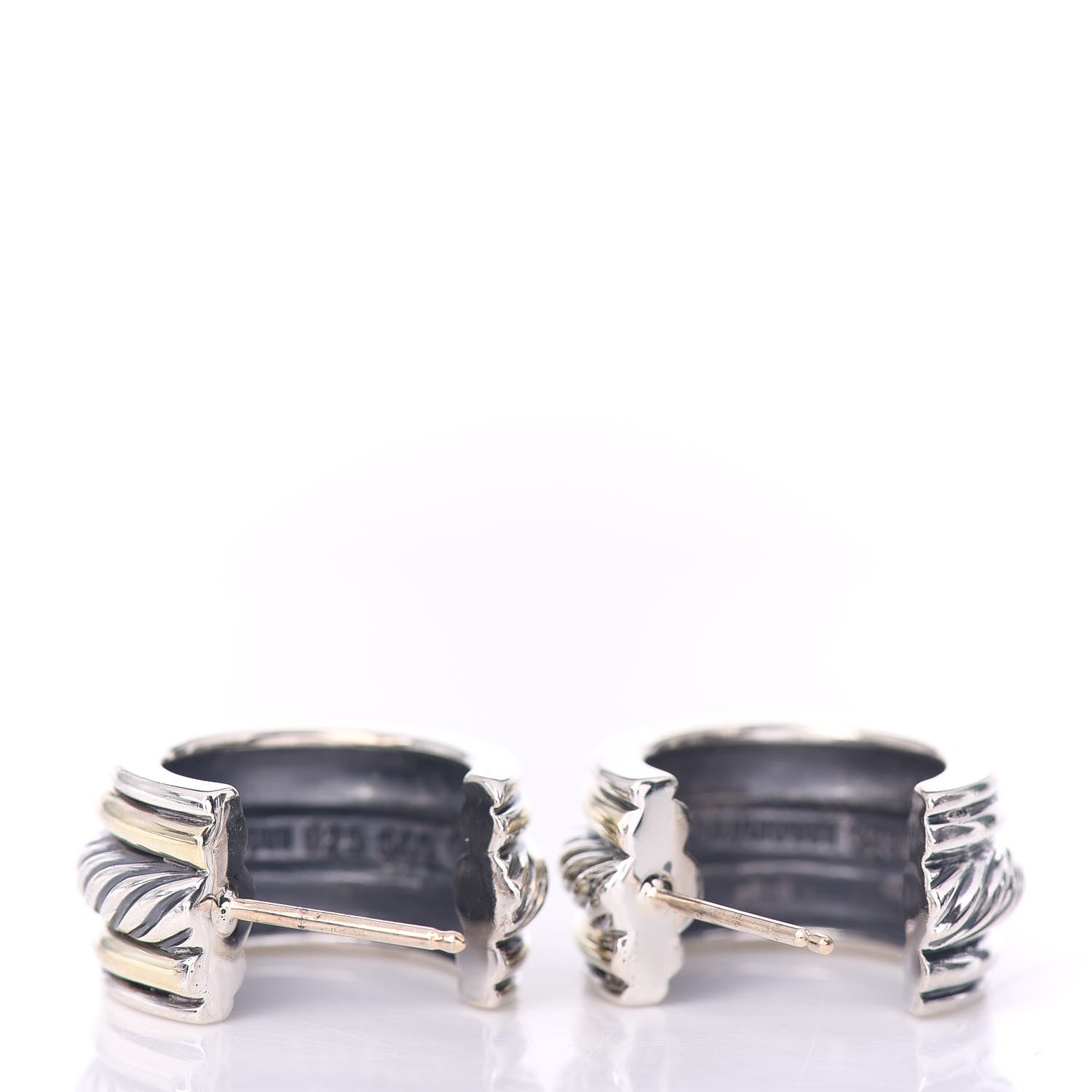 David Yurman Sterling Silver 14K Yellow Gold 10mm Cable Classics Hoop Earrings 3 of 4