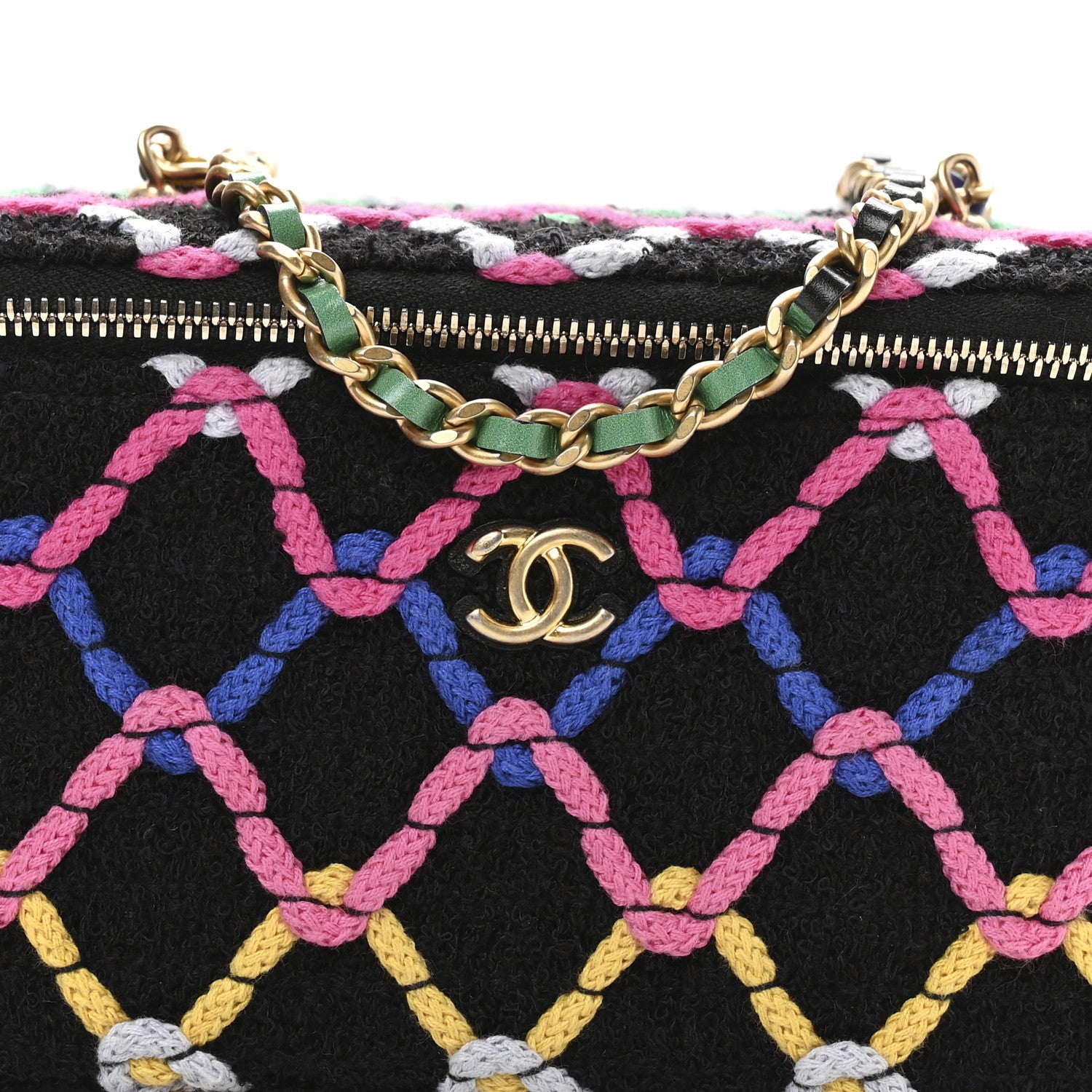 Chanel Tweed Diamond Threaded CC Pearl Crush Small Vanity Case With Chain Black Multicolor 9 of 12