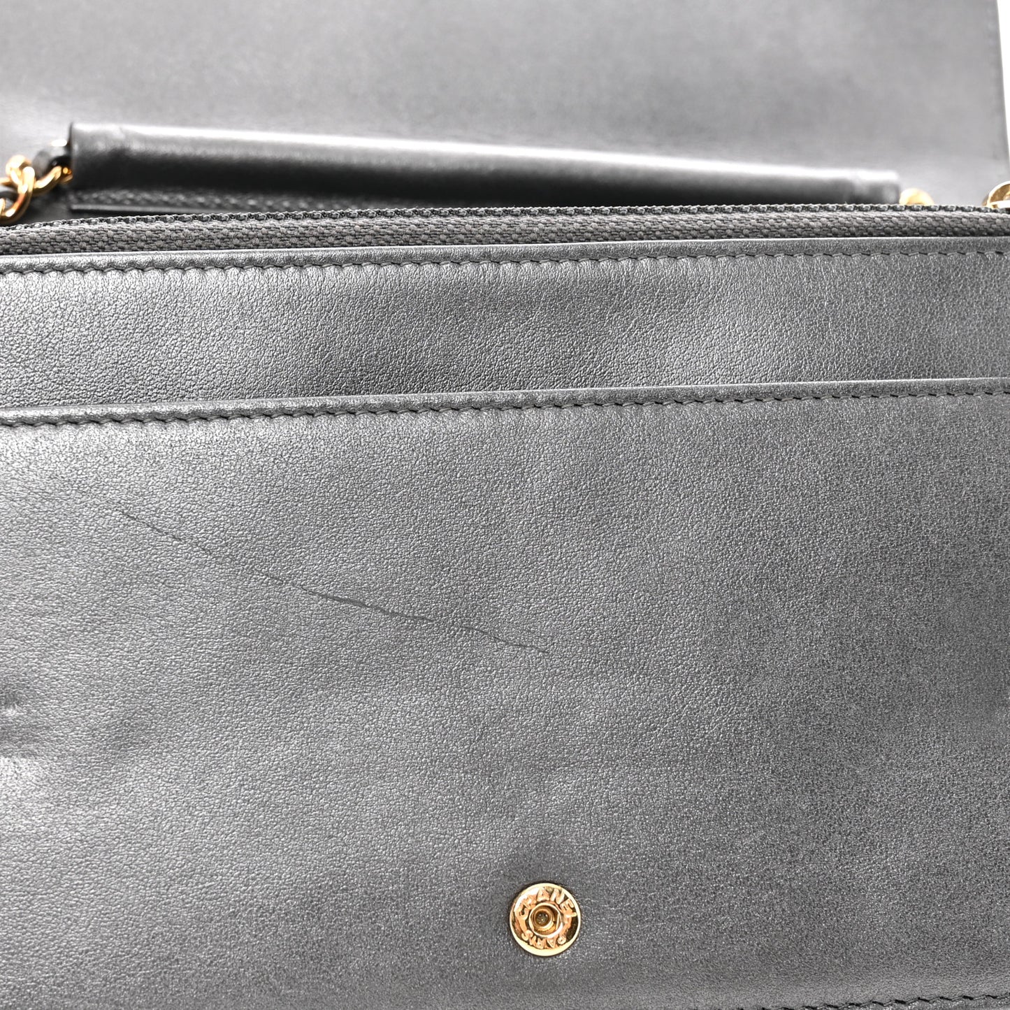 Iridescent Calfskin Velvet Stripe Wallet On Chain WOC Charcoal