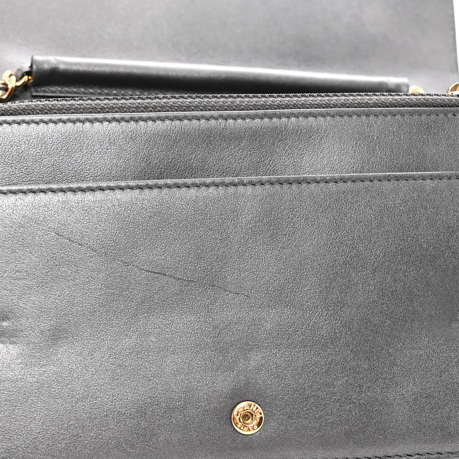 Chanel Iridescent Calfskin Velvet Stripe Wallet On Chain WOC Charcoal 12 of 12
