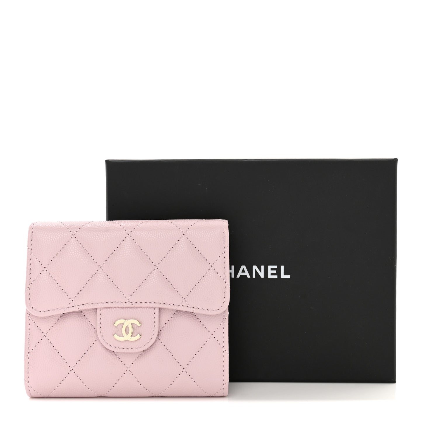 Caviar Quilted Compact Flap Wallet Light Pink