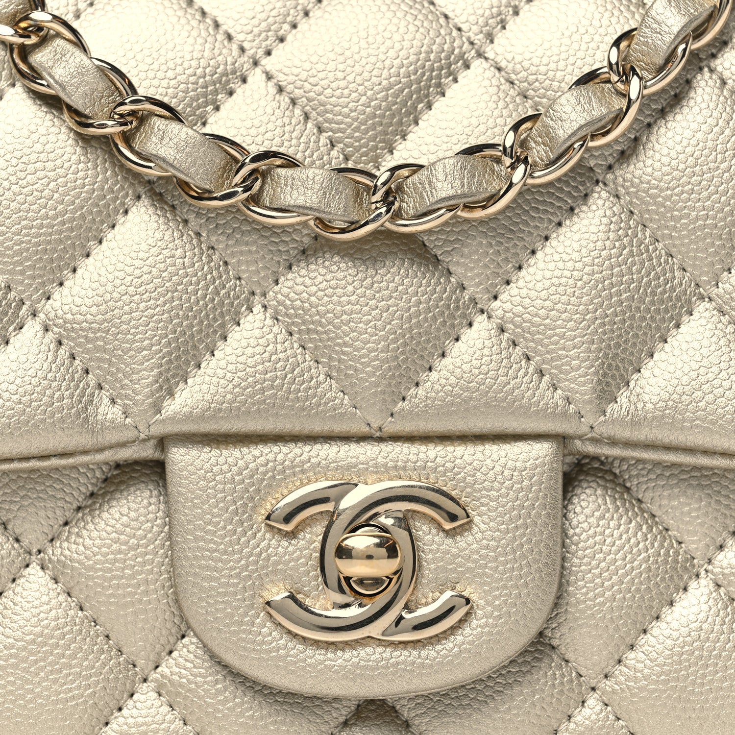 Chanel Metallic Caviar Quilted Mini Square Flap Light Gold 8 of 11