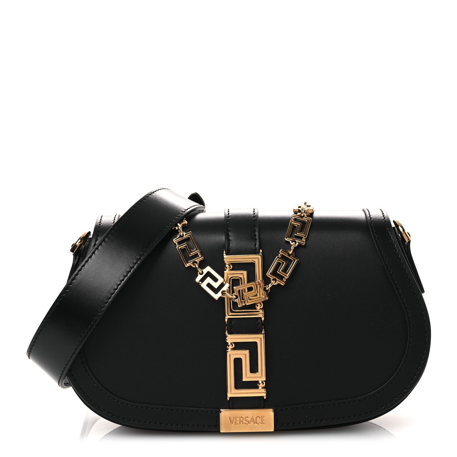 Versace Calfskin Medium Greca Goddess Shoulder Bag Black 1 of 10
