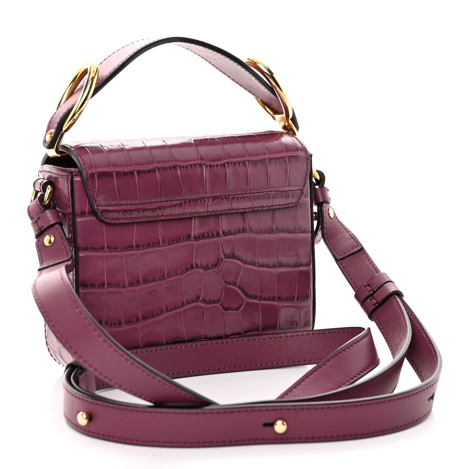 Chloe Calfskin Crocodile Embossed Mini C Double Carry Crushed Violet 3 of 12