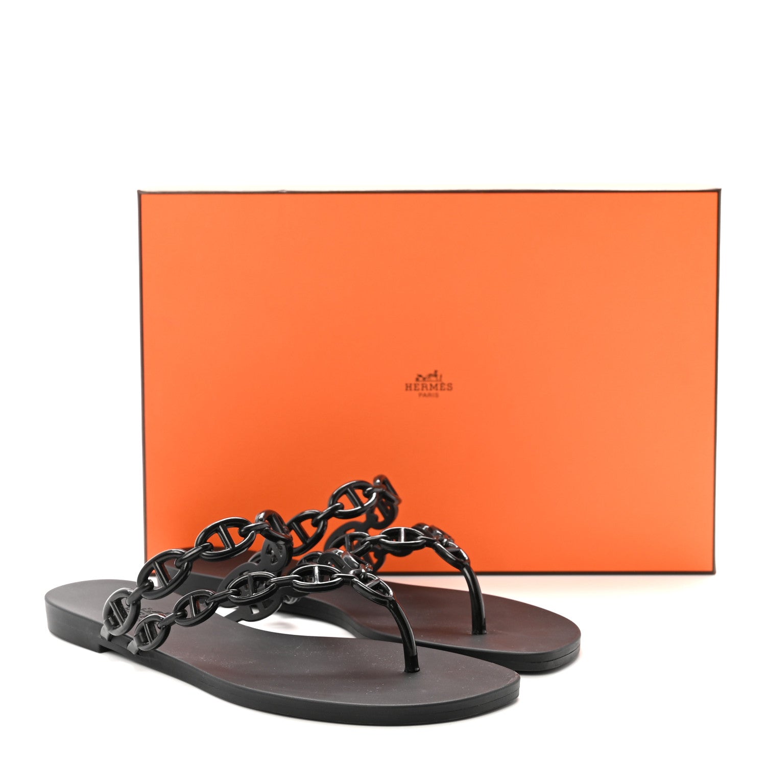 Hermes Rubber Chaine d'Ancre Island Sandals 38 Black 9 of 9