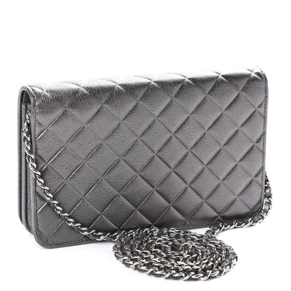Chanel Metallic Goatskin Quilted Diamond CC Wallet On Chain WOC Pewter 3 of 12