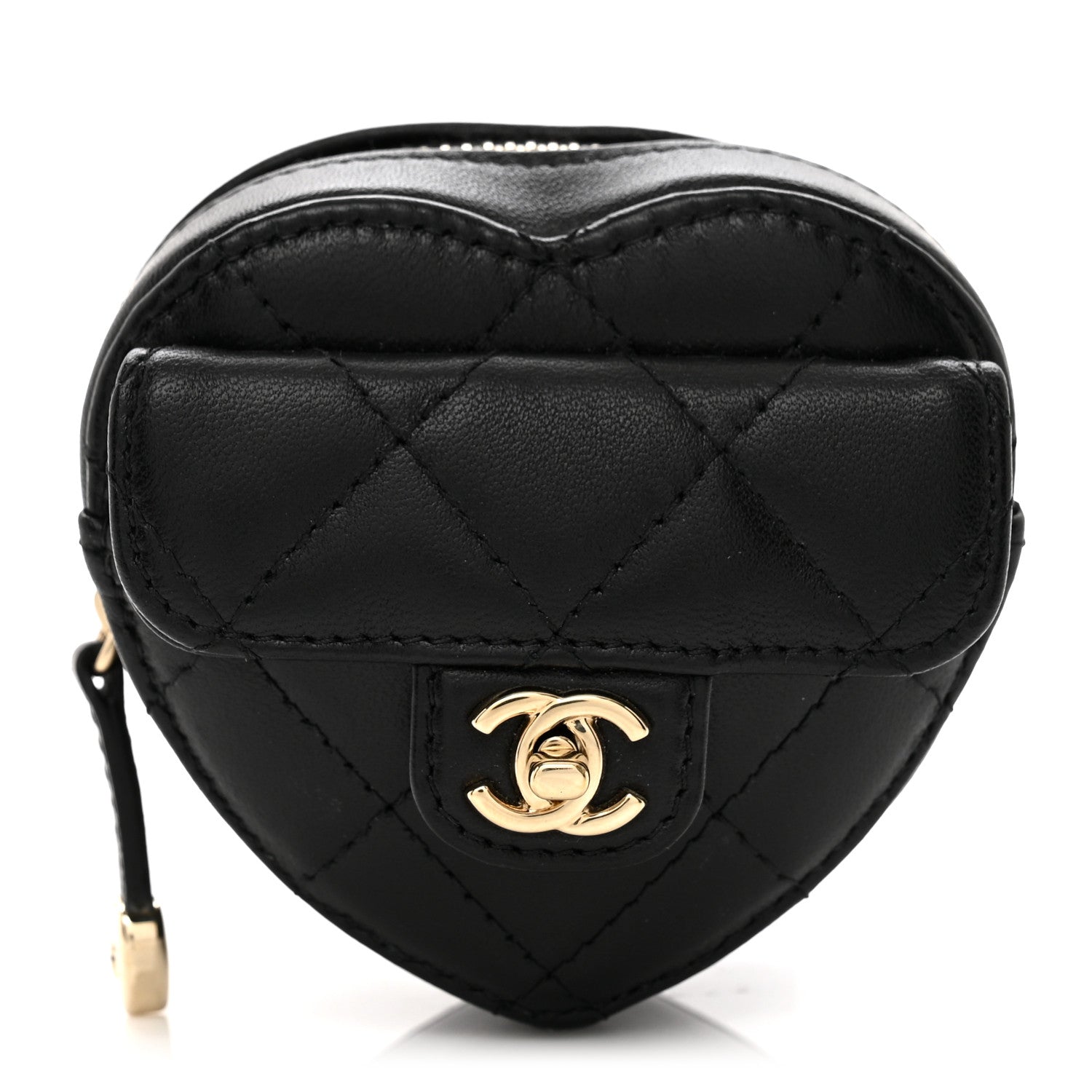 Chanel Lambskin Quilted CC In Love Heart Zipped Arm Coin Purse Black 1 of 8