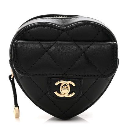 Chanel Lambskin Quilted CC In Love Heart Zipped Arm Coin Purse Black 1 of 8