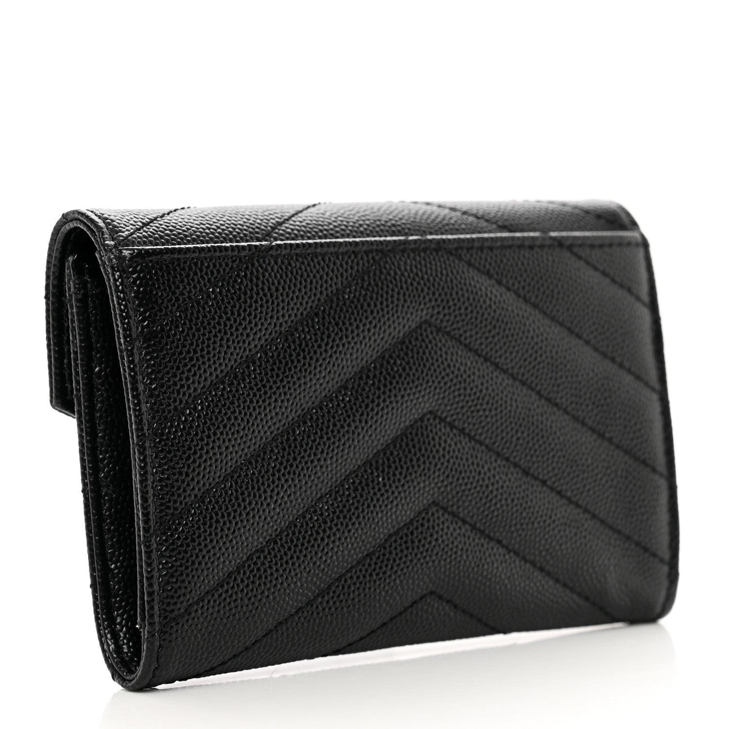 Saint Laurent Grain De Poudre Matelasse Chevron Small Monogram Envelope Wallet Black 3 of 7