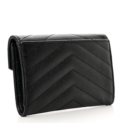 Saint Laurent Grain De Poudre Matelasse Chevron Small Monogram Envelope Wallet Black 3 of 7