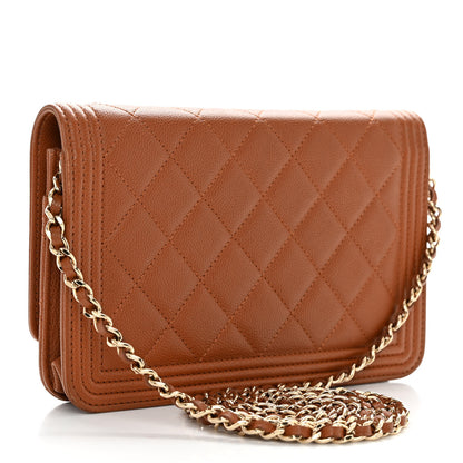 Chanel Caviar Quilted Boy Wallet On Chain WOC Brown 3 of 12