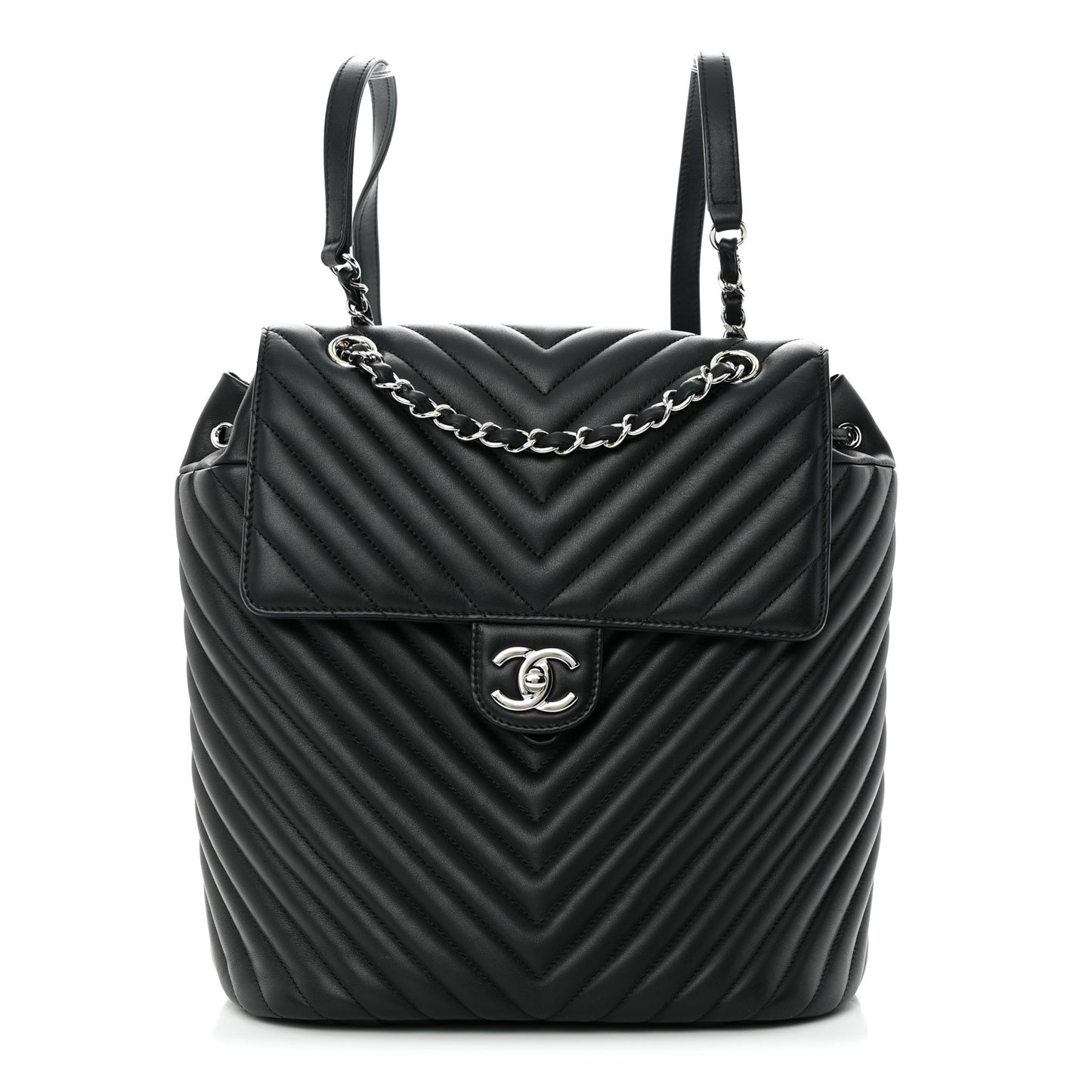 Calfskin Chevron Quilted Large Urban Spirit Backpack Black