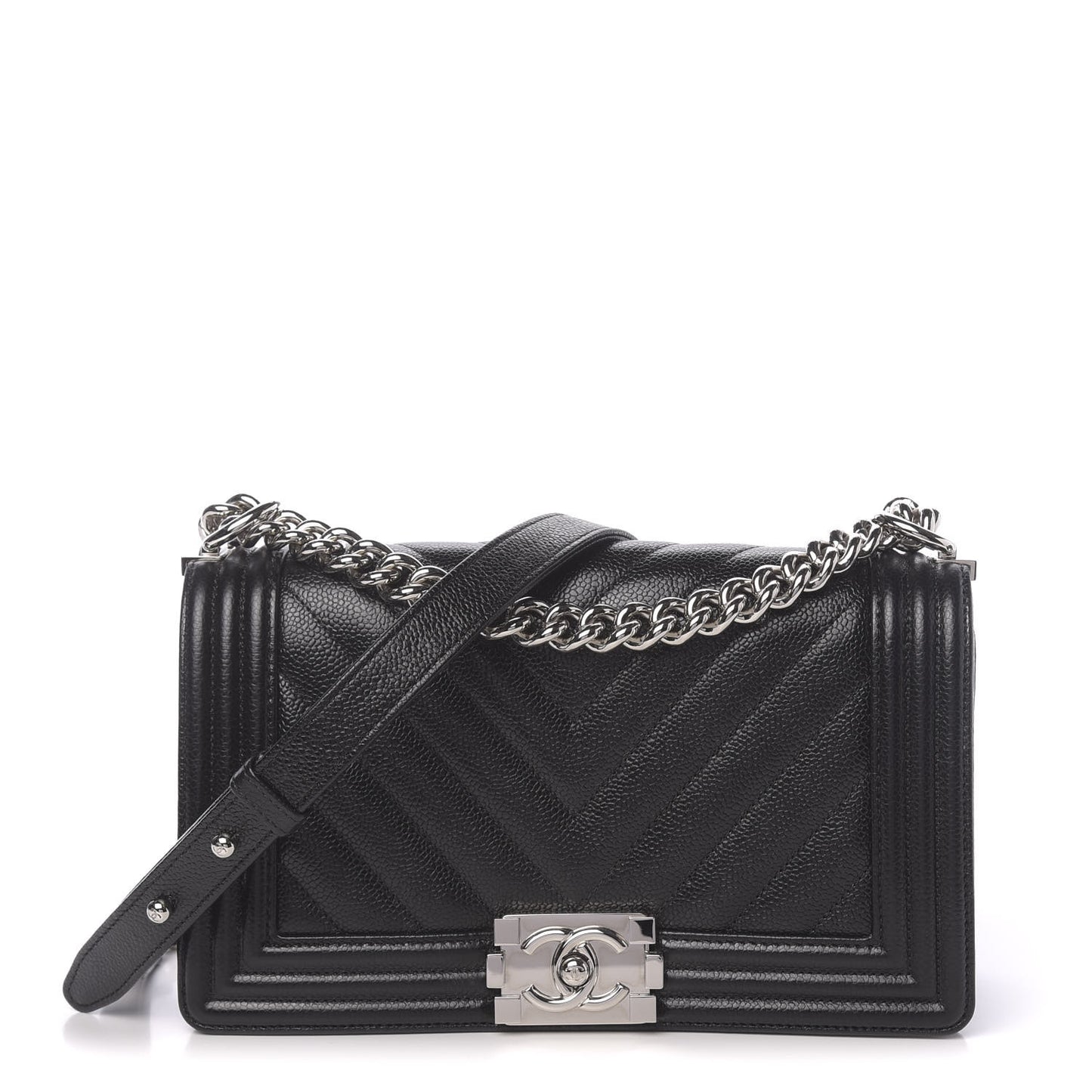 Caviar Chevron Quilted Medium Boy Flap Black