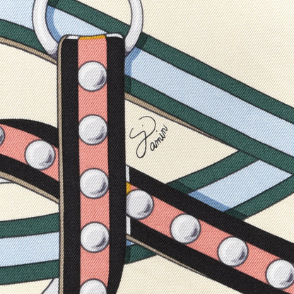 Hermes Silk Twill Grand Tralala 90 Creme Bleu Moutard 2 of 6