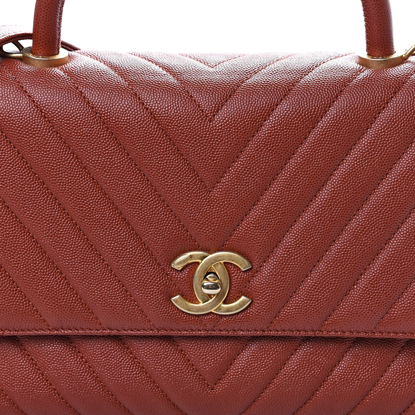 Caviar Chevron Quilted Small Coco Handle Flap Dark Orange