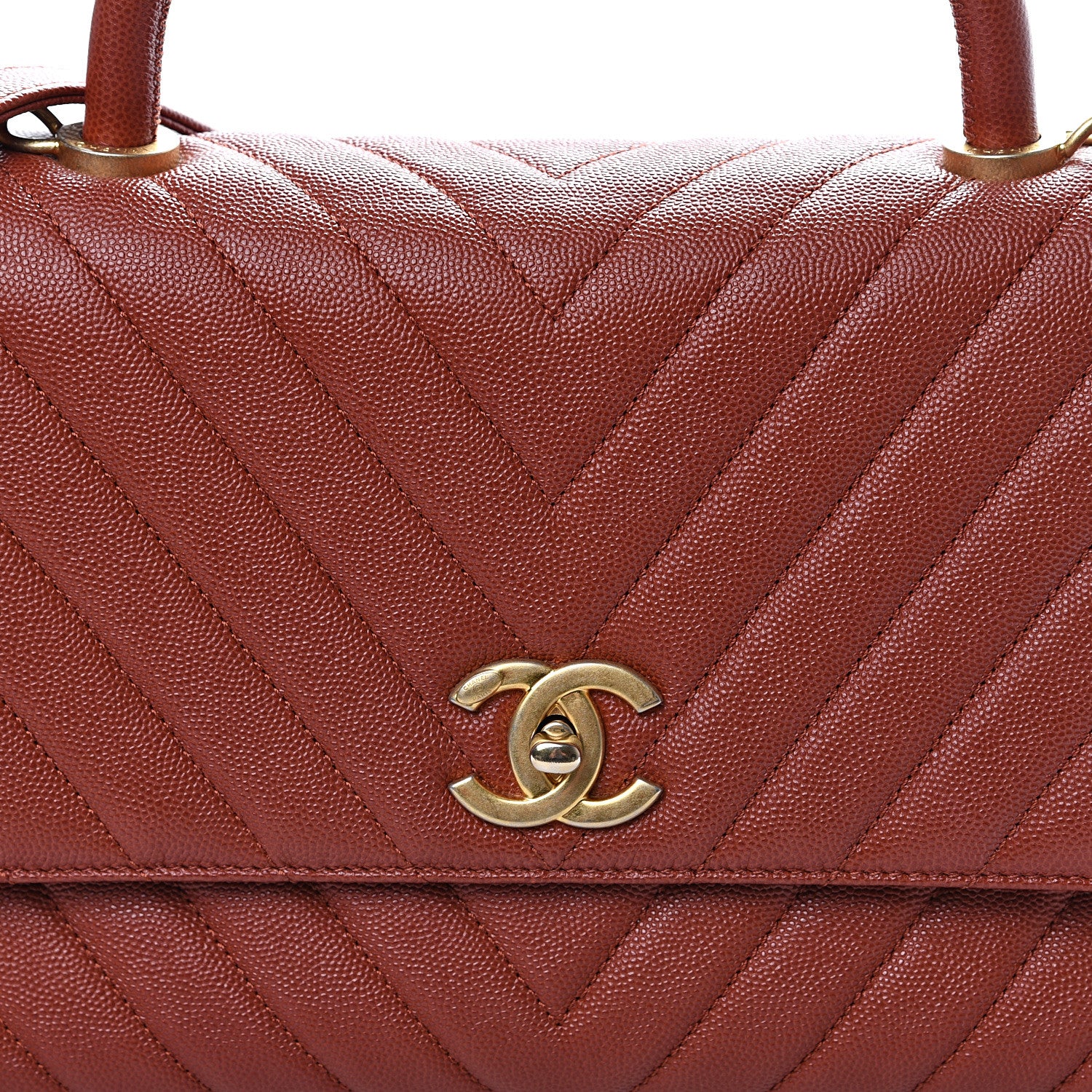 Chanel Caviar Chevron Quilted Small Coco Handle Flap Dark Orange 11 of 11