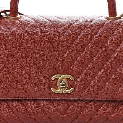 Chanel Caviar Chevron Quilted Small Coco Handle Flap Dark Orange 11 of 11
