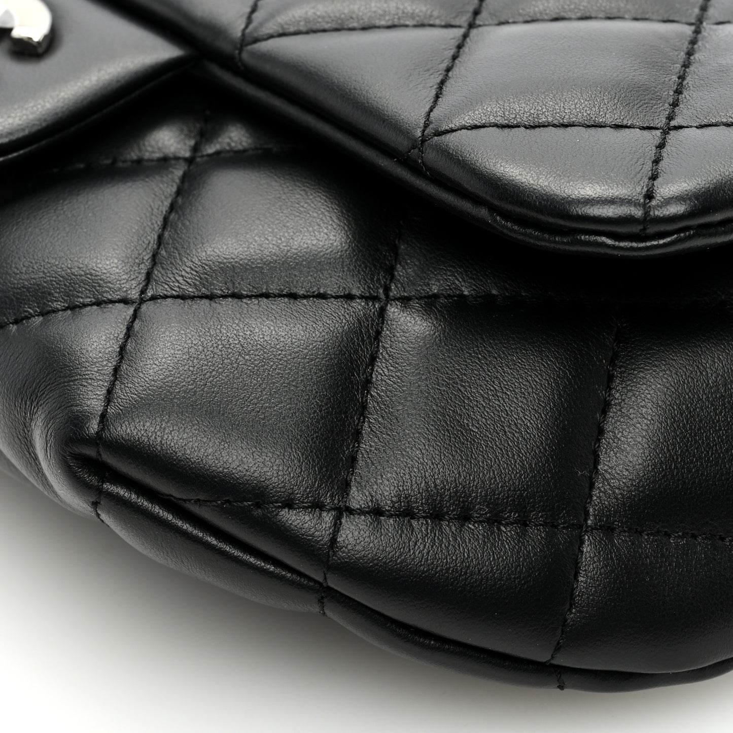 Calfskin Quilted CC Uniform Flap Belt Bag Black