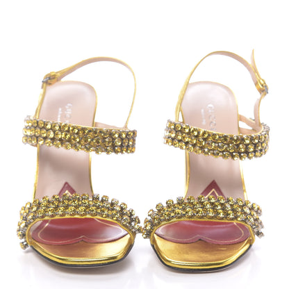 Gucci Nappa Silk Crystal Bertie High Heel Sandals 36 Gold 2 of 9