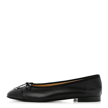 Chanel Lambskin Patent Cap Toe Ballerina Flats 41 Black 1 of 9