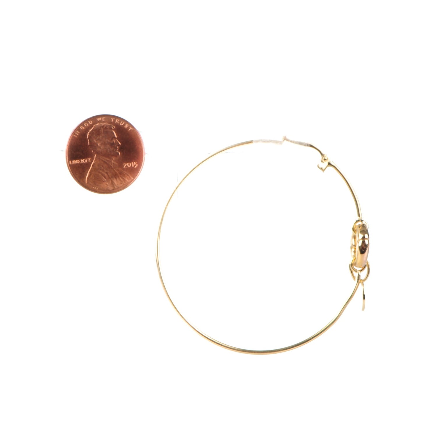 18K Yellow Gold Bamboo Link Charm Hoop Earrings